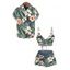 Hawaii Couple Outfit Hibiscus Floral Leaf Print Cinched Boyshorts Swimsuit and Shirt Set - Paon Bleu S | US 4