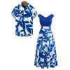 Casual Couple Outfit Colorblock Abstract Leaf Print Foldover Dress and Shirt Set - INDIGO COLOR S | US 4