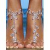 Beach Vacation Foot Chain Rhinestone Floral Leaf Toe Ring Rhinestone Anklet - Argent 