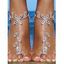 Beach Vacation Foot Chain Rhinestone Floral Leaf Toe Ring Rhinestone Anklet - Argent 