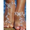 Beach Vacation Foot Chain Rhinestone Floral Leaf Toe Ring Rhinestone Anklet - Argent 