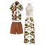 Vacation Couple Outfit Tassel Tank Top Tropical Leaf Print Belt Pants and Shirt Shorts Set - Blanc S | US 4