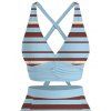 Vacation Swimsuit Colorful Striped Print Crossover Tummy Control Ruched Briefs Swimwear Set - Bleu Toile de Jean XXL | US 14