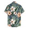 Men's Hawaii Vacation Shirt Tropical Hibiscus Floral Leaf Print Button Up Shirt - Paon Bleu 5XL