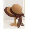 Beach Woven Straw Bucket Hat Colorblock Bowknot UV Protection Hat - multicolor A 