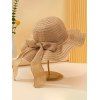 Beach Straw Hat Bowknot Ribbon Wave Brim UV Protection Vacation Hat - Brun 