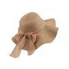 Beach Straw Hat Bowknot Ribbon Wave Brim UV Protection Vacation Hat - Brun 