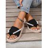 Casual Lightweight Flip Flops Colorblock Faux Pearl Outdoor Flip Flops - Noir EU 43