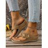 Casual Outdoor Sandals Floral Embellishment Thong Wedge Heel Sandals - Brun Légère EU 43