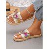 Bohemian Flip Flops Zig Zag Scalloped Rhinestone Woven Beach Slippers - multicolor A EU 43