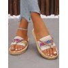 Bohemian Flip Flops Zig Zag Scalloped Rhinestone Woven Beach Slippers - multicolor A EU 43