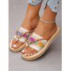Bohemian Flip Flops Zig Zag Scalloped Rhinestone Woven Beach Slippers - multicolor A EU 43