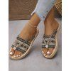 Bohemian Flip Flops Zig Zag Scalloped Rhinestone Woven Beach Slippers - Noir EU 43