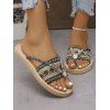 Bohemian Flip Flops Zig Zag Scalloped Rhinestone Woven Beach Slippers - Noir EU 43
