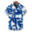 Men's Casual Shirt Minimalist Abstract Leaf Print Button Up Shirt - INDIGO COLOR 5XL
