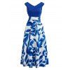 Casual Dress Colorblock Abstract Leaf Print Foldover Dress - INDIGO COLOR XXL | US 14
