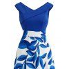 Casual Dress Colorblock Abstract Leaf Print Foldover Dress - INDIGO COLOR XXL | US 14