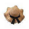Beach Straw Hat Bowknot Colorblock UV Protection Outdoor Hat - Blanc 