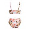 Vacation Swimsuit Colorblock Hibiscus Floral Leaf Print Twist Swimwear Set - Rose clair XL | US 10