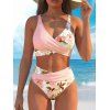 Vacation Swimsuit Colorblock Hibiscus Floral Leaf Print Twist Swimwear Set - Rose clair XL | US 10