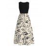 Hawaii Vacation Dress Graffiti Leaf Rose Star Print V Notched Belt Dress - Noir XXL | US 14