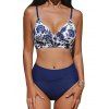 Hawaiian Swimsuit Vintage Bird Floral Print Twist Bra and High Waisted Bottom Swimwear Set - Bleu profond XL | US 10