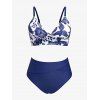 Hawaiian Swimsuit Vintage Bird Floral Print Twist Bra and High Waisted Bottom Swimwear Set - Bleu profond XL | US 10
