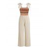 Vacation Wide Leg Jumpsuit Bohemian Zig Zag Print Tied Shoulder Pocket Jumpsuit - café lumière XL | US 10
