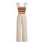 Vacation Wide Leg Jumpsuit Bohemian Zig Zag Print Tied Shoulder Pocket Jumpsuit - café lumière XL | US 10