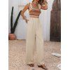 Vacation Wide Leg Jumpsuit Bohemian Zig Zag Print Tied Shoulder Pocket Jumpsuit - café lumière XL | US 10