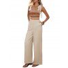 Vacation Wide Leg Jumpsuit Bohemian Zig Zag Print Tied Shoulder Pocket Jumpsuit - café lumière XL | US 10