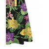 Hawaiian Dress Vibrant Iris Lily Colorful Floral Print V Notched Belt Dress - Noir XXL | US 14