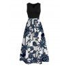 Hawaiian Vacation Dress Retro Sun Palm Tree Print V Notched Belt Dress - Noir XXL | US 14