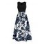 Hawaiian Vacation Dress Retro Sun Palm Tree Print V Notched Belt Dress - Noir XXL | US 14