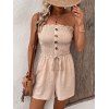 Casual Romper Solid Color Ruffle Cinched Mock Button Off the Shoulder Romper - café lumière XL | US 10