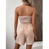 Casual Romper Solid Color Ruffle Cinched Mock Button Off the Shoulder Romper - café lumière XL | US 10