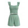Vacation Outfit Solid Color Smocked Ruffle Tank Top and Pocket Shorts Set - Vert clair XL | US 10