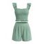 Vacation Outfit Solid Color Smocked Ruffle Tank Top and Pocket Shorts Set - Vert clair XL | US 10