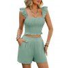 Vacation Outfit Solid Color Smocked Ruffle Tank Top and Pocket Shorts Set - Vert clair XL | US 10