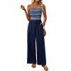 Vacation Wide Leg Jumpsuit Striped Print Pocket Off the Shoulder Jumpsuit - Bleu de Minuit XL | US 10