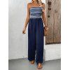 Vacation Wide Leg Jumpsuit Striped Print Pocket Off the Shoulder Jumpsuit - Bleu de Minuit XL | US 10