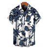 Hawaiian Couple Outfit Retro Sun Palm Tree Print V Notched Belt Dress and Shirt Set - Bleu de Minuit S | US 4