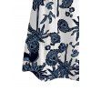 Hawaiian Couple Outfit Retro Sun Palm Tree Print V Notched Belt Dress and Shirt Set - Bleu de Minuit S | US 4
