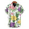 Hawaiian Couple Outfit Vibrant Iris Lily Colorful Floral Print V Notched Belt Dress and Shirt Set - Noir S | US 4