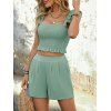 Vacation Couple Outfit Smocked Ruffle Tank Top Pocket Shorts and Lily Floral Print Shirt Set - Vert clair S | US 4