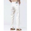 Men's Casual Pants Solid Color Pocket Zip Fly Straight Long Pants - Blanc 5XL