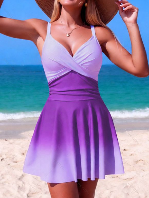 Maillot de bain une pièce de plage à imprimé ombré croisé froncé - Pourpre XXL | US 12