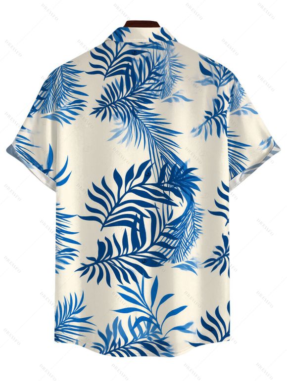 Vacation Couple Outfit Cropped Tank Top Tropical Leaf Print Belt Pants and Shirt Shorts Set - Bleu S | US 4