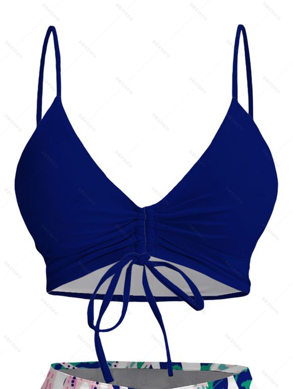 Hawaii Vacation Swimsuit Set Cinched Pop Art Contrast Color Monstera Leaf Print Swimwear - Bleu profond XXL | US 14