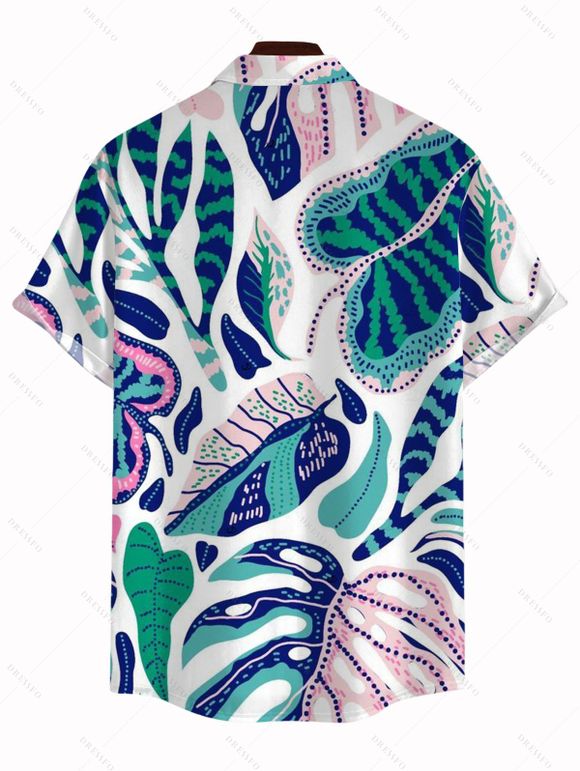 Men's Hawaii Vacation Shirt Pop Art Contrast Color Monstera Leaf Print Button Up Shirt - Bleu profond 5XL